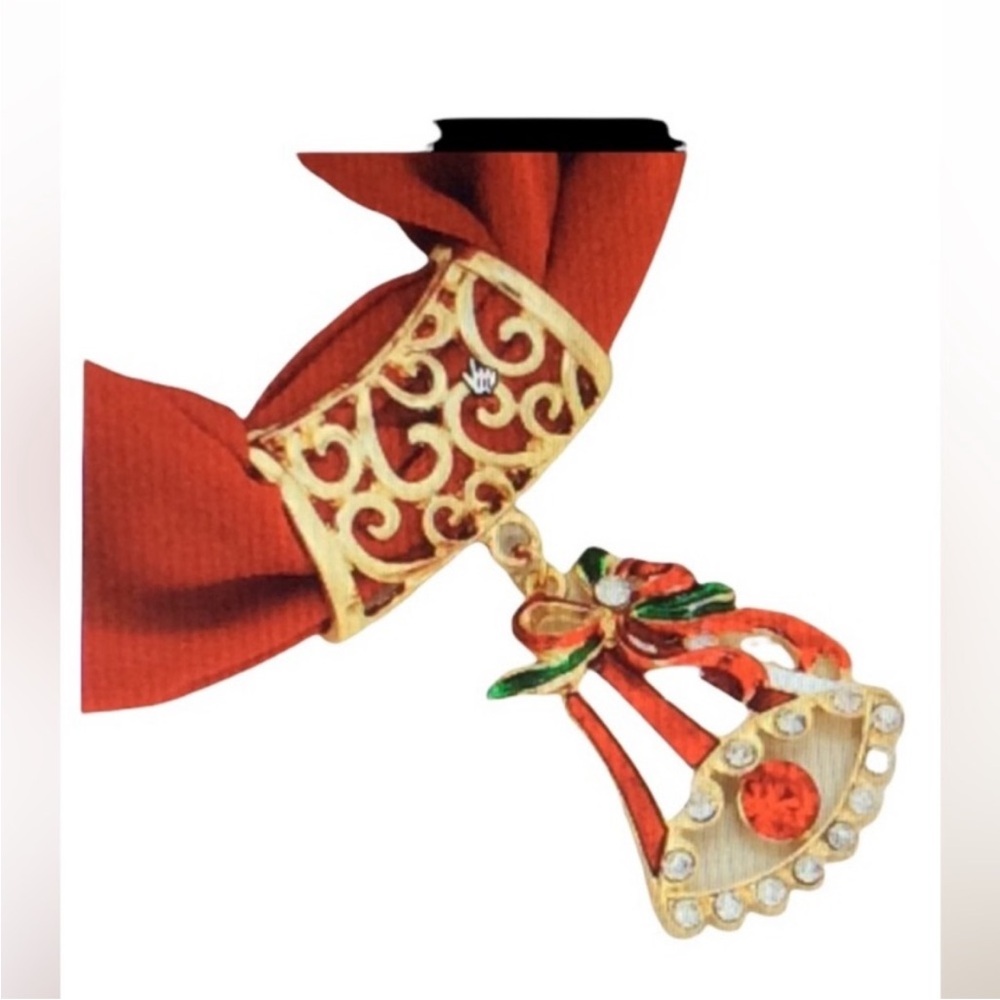 UNBRANDED Christmas Holiday GOLD and RED Bell Scarf Ring
